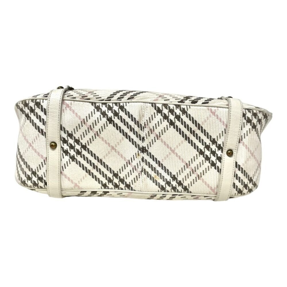 Burberry Blue Label Cream Cotton and Leather Plaid Satchel Shoulder Bag - Picture 4 of 15